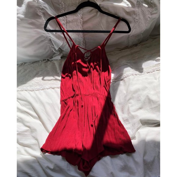 red flowy romper